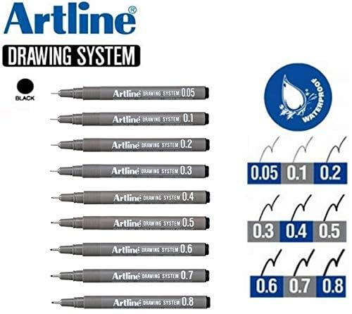 Artline Drawing System Fineliner Pen | Acid Free Pen | Water Based Ink | Technical Drawing Pens For Drafting, Illustrating, Graphic Design,Mandala Art | Set Of 9 Fineliner Pen + 1 Free Pen - Image 2