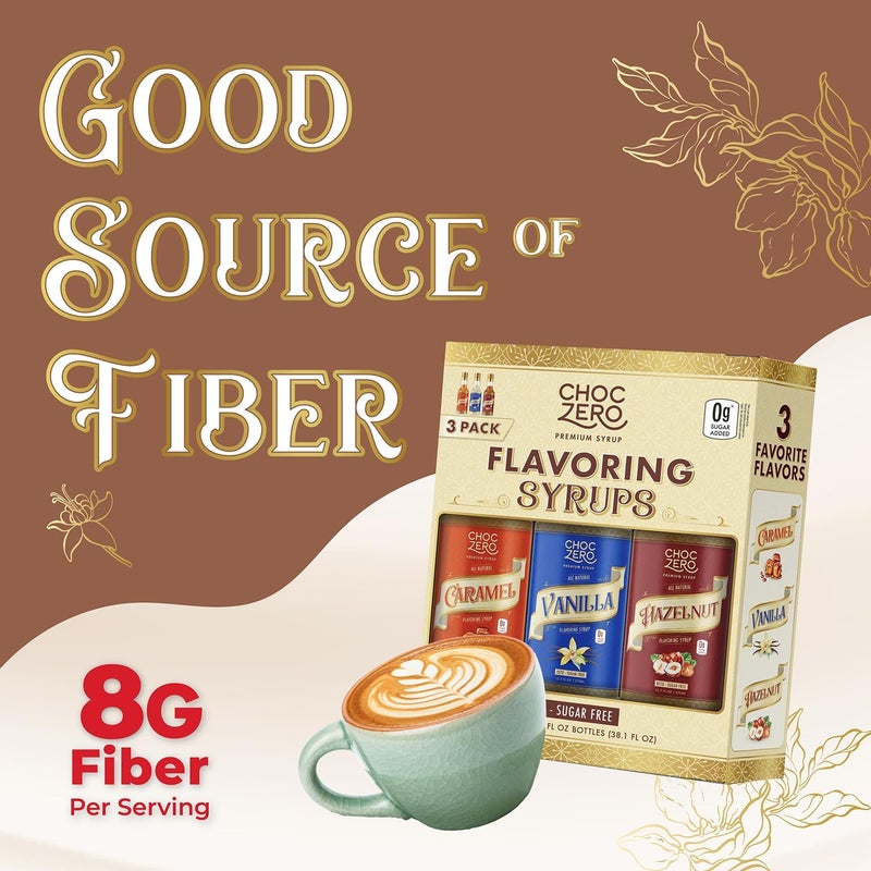 ChocZero Sugar Free Syrup Variety Pack - Caramel, Hazelnut, and Vanilla Flavoring Syrups - Keto Friendly, Zero Sugar (3 Bottles, 10.8 Ounces Each) - Image 5