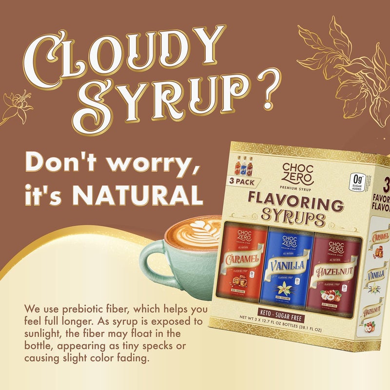 ChocZero Sugar Free Syrup Variety Pack - Caramel, Hazelnut, and Vanilla Flavoring Syrups - Keto Friendly, Zero Sugar (3 Bottles, 10.8 Ounces Each) - Image 3