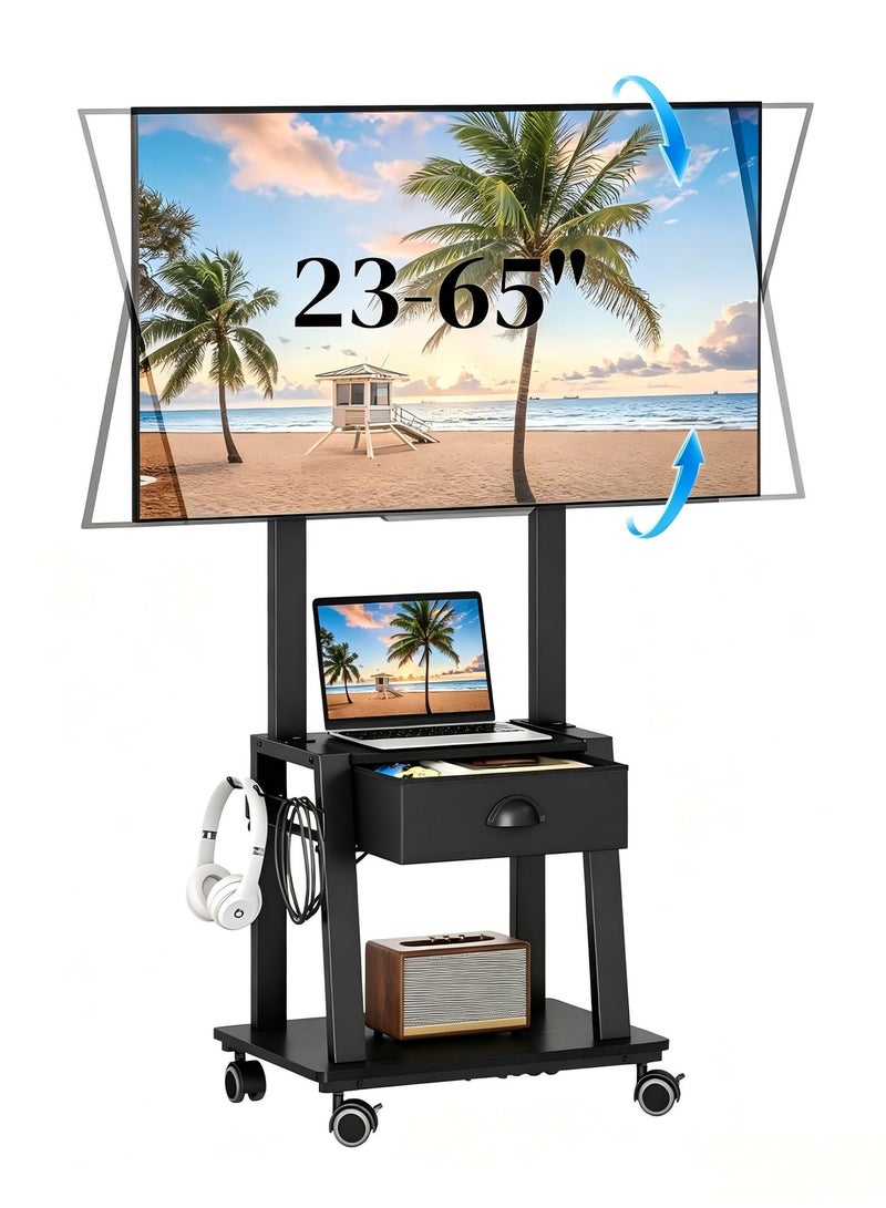COOLHAWK Mobile TV Stand,Rolling TV Stand with Wheels/Drawer for 23-60 Inch TV,Height Adjustable Floor Heavy-Duty TV Cart LCD LED OLED Flat Panel Screens Smartboard Holds up to 50lbs Portable TV Stand Max VESA 400x400mm - Image 1