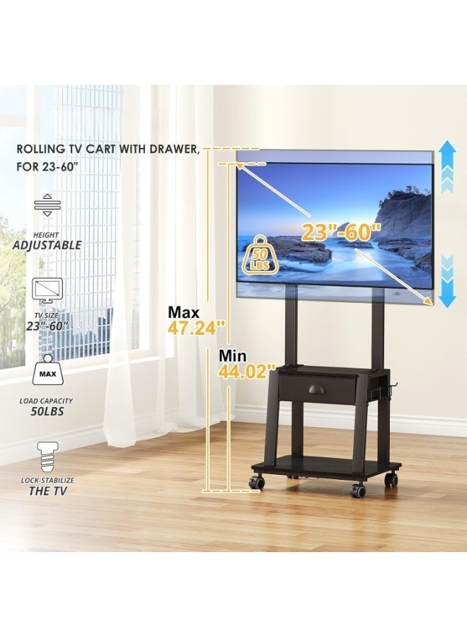 COOLHAWK Mobile TV Stand,Rolling TV Stand with Wheels/Drawer for 23-60 Inch TV,Height Adjustable Floor Heavy-Duty TV Cart LCD LED OLED Flat Panel Screens Smartboard Holds up to 50lbs Portable TV Stand Max VESA 400x400mm - Image 3