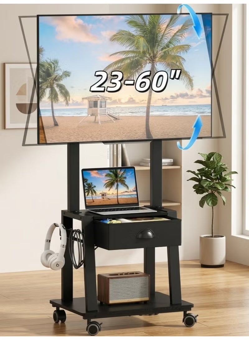 COOLHAWK Mobile TV Stand,Rolling TV Stand with Wheels/Drawer for 32-60 Inch TV,Height Adjustable Floor Heavy-Duty TV Cart LCD LED OLED Flat Panel Screens Smartboard Holds up to 50lbs Portable TV Stand - Image 1