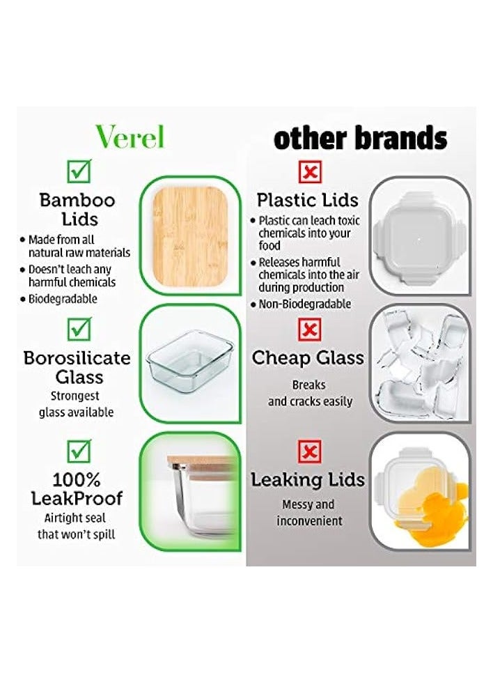 erorex Food Storage Containers with Bamboo Lids (4 Pack, 36 Ounce) Eco Friendly Meal Prep Containers Airtight – Plastic Free, BPA Free  - Image 3