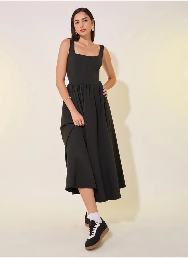 ستايلي Sleeveless Square Neck A-Line Midi Dress