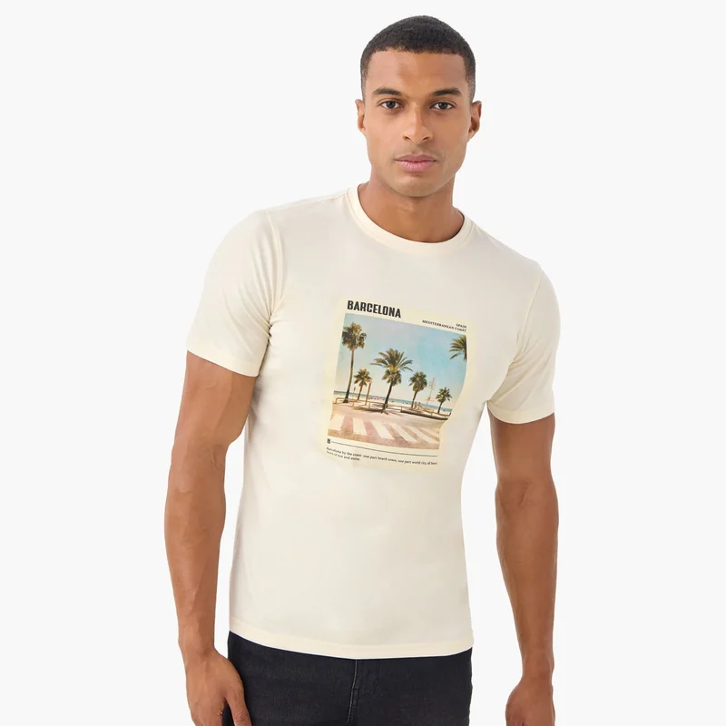 Splash FAV Barcelona Print Slim Fit T-shirt