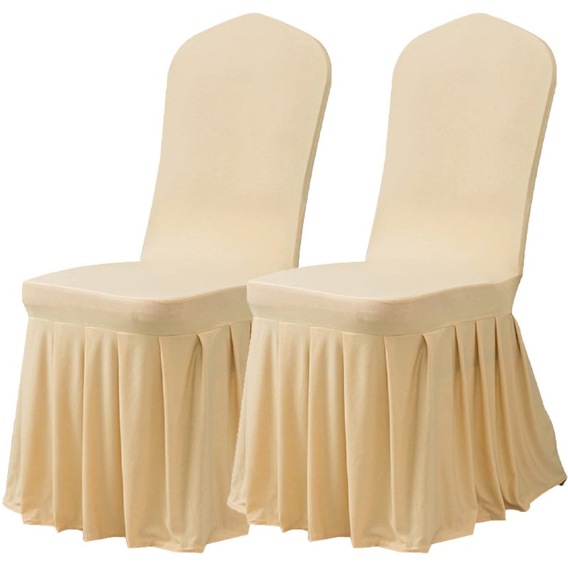 Dimatic Dimatic Dining Room Chair Covers Set of 2  Stretch Parsons Slipcovers with Skirt Super Fit Spandex Chair Seat Protector Cover for Dining Room  Hotel  Ceremony (Champagne) - Image 1