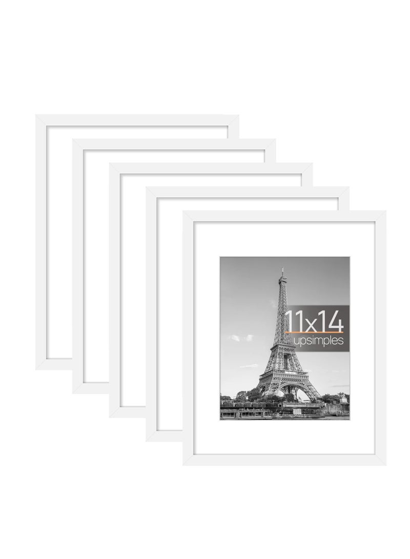 ميكسد مجموعة إطارات الصور ، ما مجموعه 5 ، عرض الصور 8x10 مع حصيرة أو 11x14 بدون حصيرة ، إطار الصورة جدار الشرفة ، أبيض - Image 1