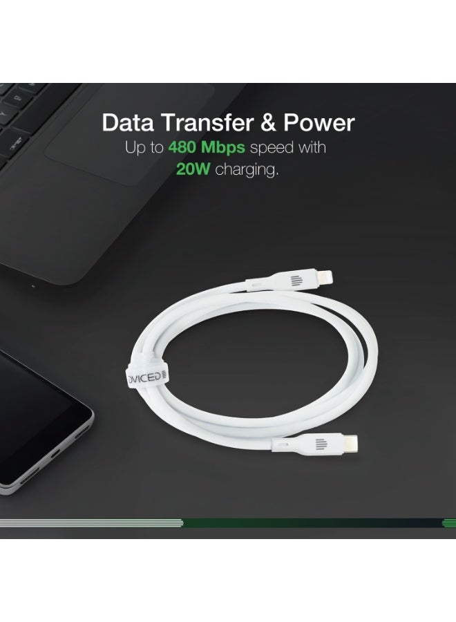 DVICED USB-C to lightning Charging & Data transfer 1.25m silicone cable  - White - Image 5