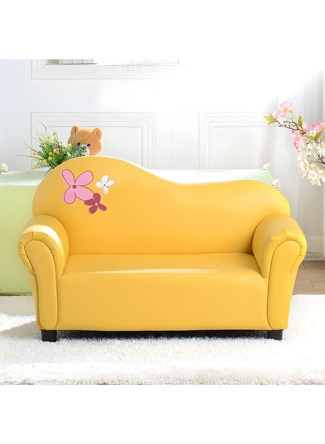 Ripple FURNITURE أريكة أطفال بمقعدين من فلورا هوم، أثاث غرفة المعيشة (أصفر) - Image 1