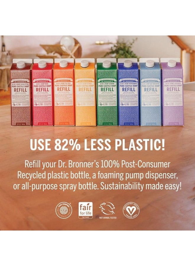 دكتور برونرز عبوة إعادة تعبئة صابون سائل Pure-Castile - مصنوعة من زيوت عضوية متجددة معتمدة، بلاستيك أقل بنسبة 82% - 18 استخدامًا في 1 للوجه وغسول الجسم وعبوة إعادة تعبئة صابون اليد والمزيد - لافندر، 32 أونصة