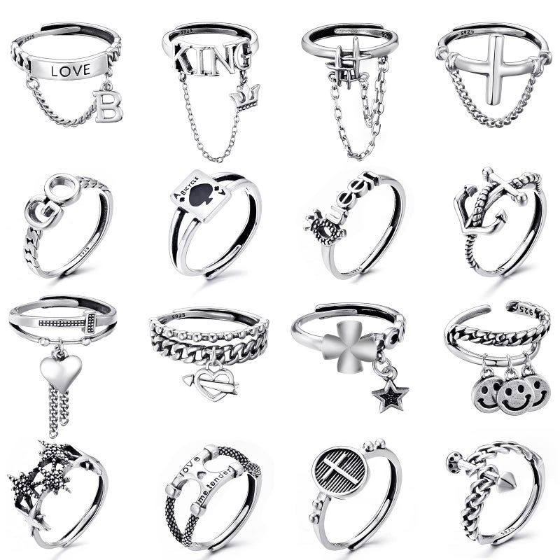 Tamhoo 16 PCS Cool Grunge Fidget Ring Set - Gifts for Women (Christmas, Birthday) - Aesthetic Mood Rings, Gothic Jewelry, Y2k, Vintage, Boho - Image 1