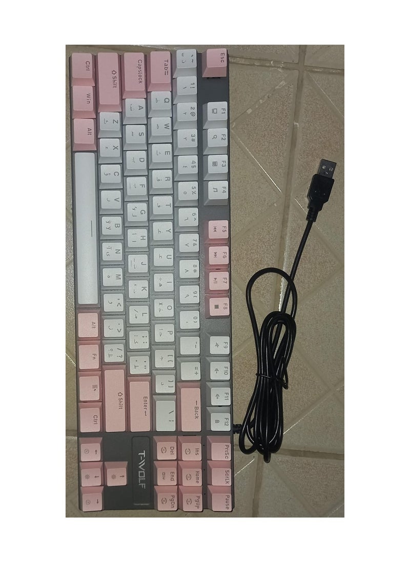 T-WOLF - Wired Gaming Mechanical Keyboard Retro Round Keycaps RGB Backlight 9 Mixed Color Effect En - Image 1
