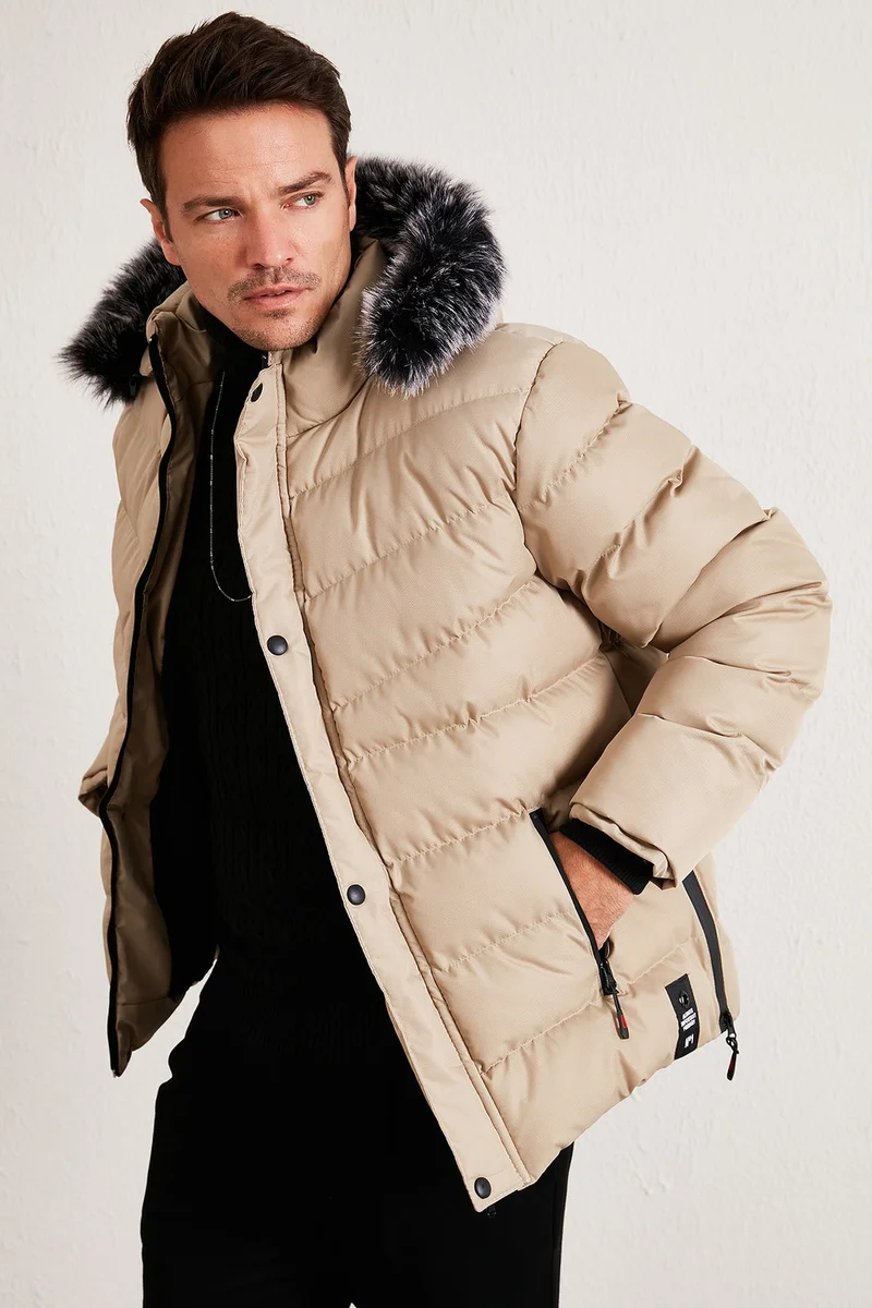بوراتي Slim Fit Faux Fur Plush Lined Removable Hooded Inflatable Men's COAT 5761080 B