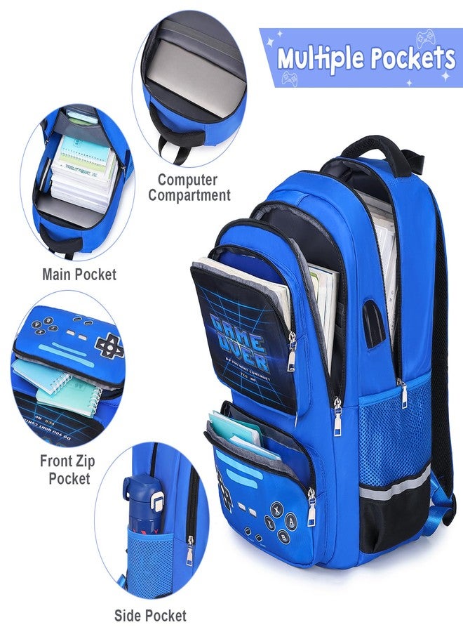 ACESAK Gamer Backpack for Boys - Cool Luminous School Backpack with Lunch Bag Pencil Case, Blue, Medium - Image 4