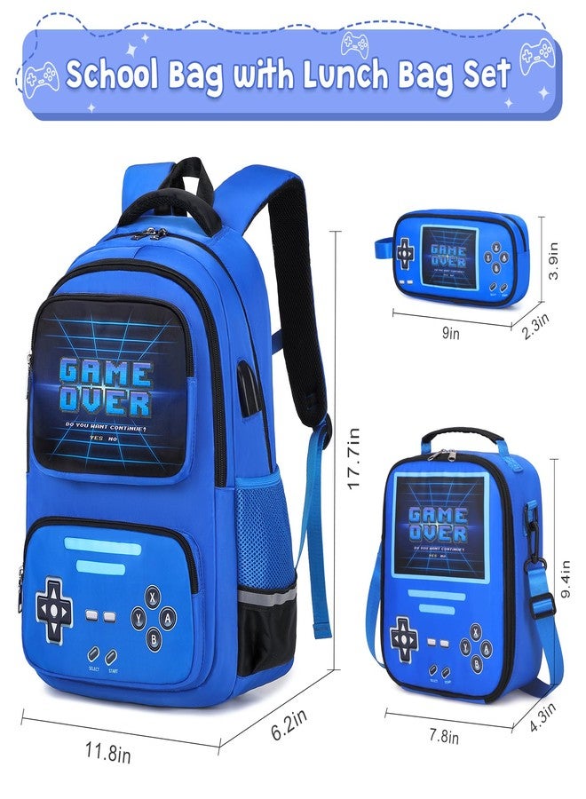 ACESAK Gamer Backpack for Boys - Cool Luminous School Backpack with Lunch Bag Pencil Case, Blue, Medium - Image 2