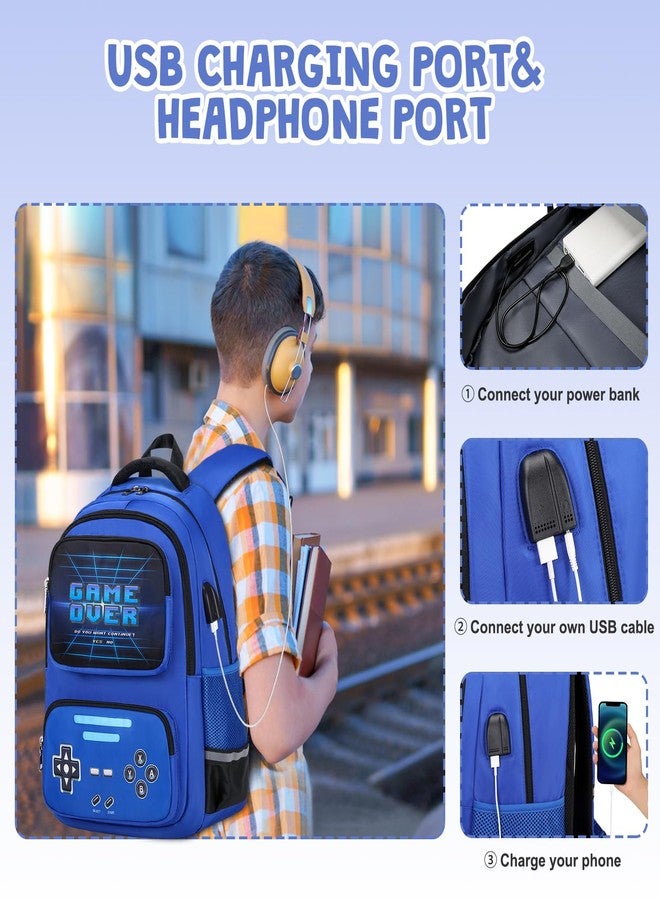 ACESAK Gamer Backpack for Boys - Cool Luminous School Backpack with Lunch Bag Pencil Case, Blue, Medium - Image 5