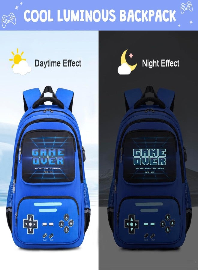 ACESAK Gamer Backpack for Boys - Cool Luminous School Backpack with Lunch Bag Pencil Case, Blue, Medium - Image 3