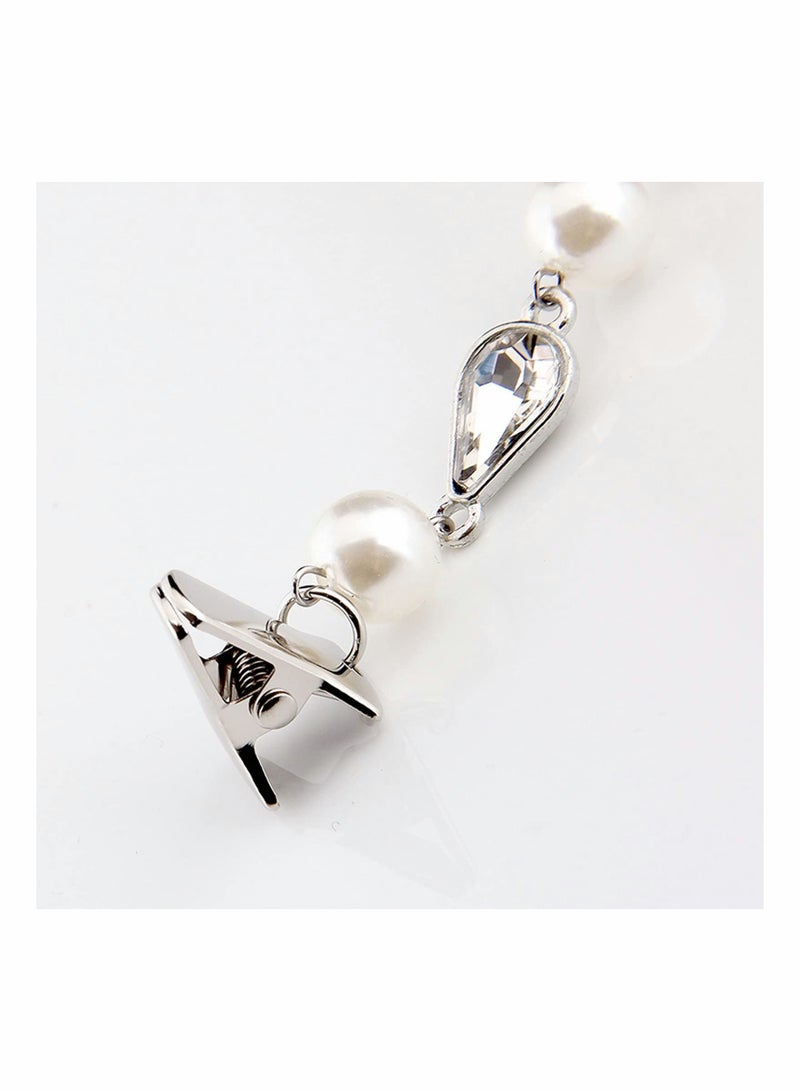 Y&D Brooches for Women Fashion Pearl Cardigan Clips Sweater Brooch with RhinestonesVintage Clip Batch Shoulder Jacket Buttonless Chain 2 Pcs - Image 5