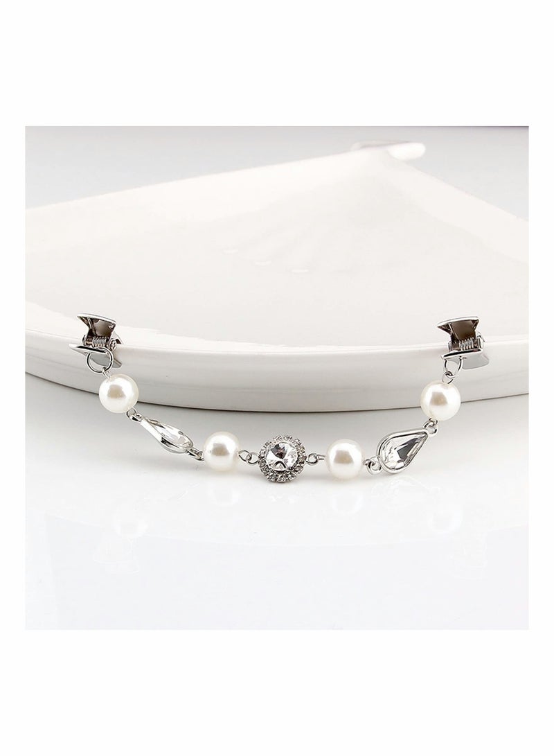 Y&D Brooches for Women Fashion Pearl Cardigan Clips Sweater Brooch with RhinestonesVintage Clip Batch Shoulder Jacket Buttonless Chain 2 Pcs - Image 3