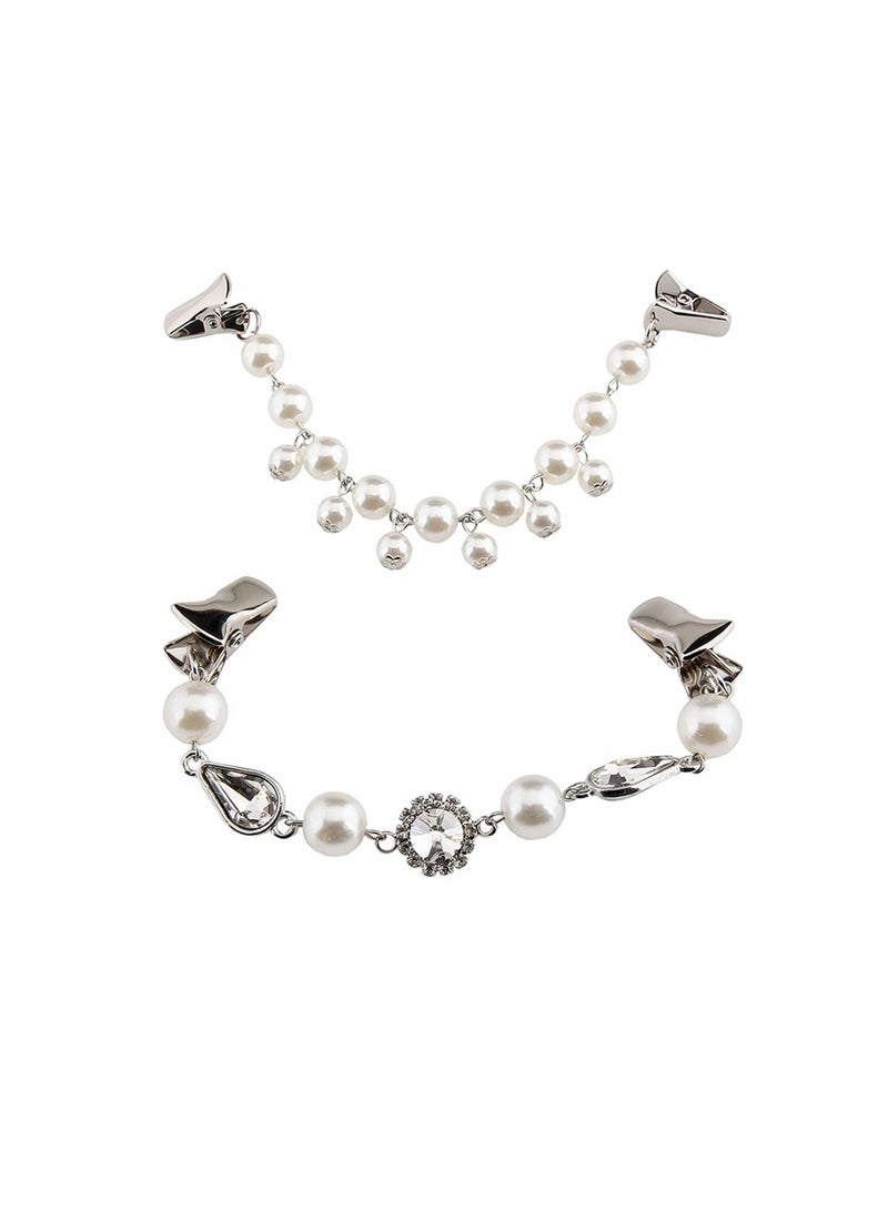 Y&D Brooches for Women Fashion Pearl Cardigan Clips Sweater Brooch with RhinestonesVintage Clip Batch Shoulder Jacket Buttonless Chain 2 Pcs - Image 1