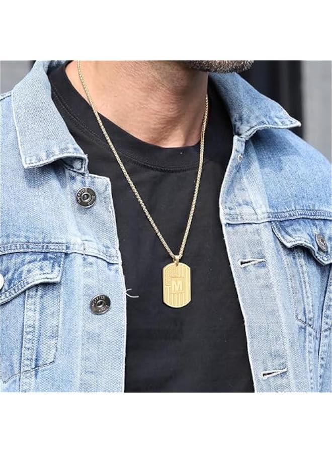Graduation Gifts Initial A-Z Letter Necklace for Men Boys Kids Teen, Stainless Steel American Flag Dog Tag Pendent Chain Jewelry Birthday  Gifts for boyfriend husband 24Inches - Image 3
