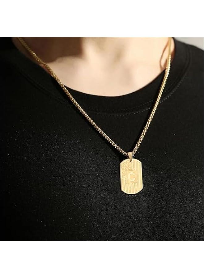 Graduation Gifts Initial A-Z Letter Necklace for Men Boys Kids Teen, Stainless Steel American Flag Dog Tag Pendent Chain Jewelry Birthday  Gifts for boyfriend husband 24Inches - Image 2