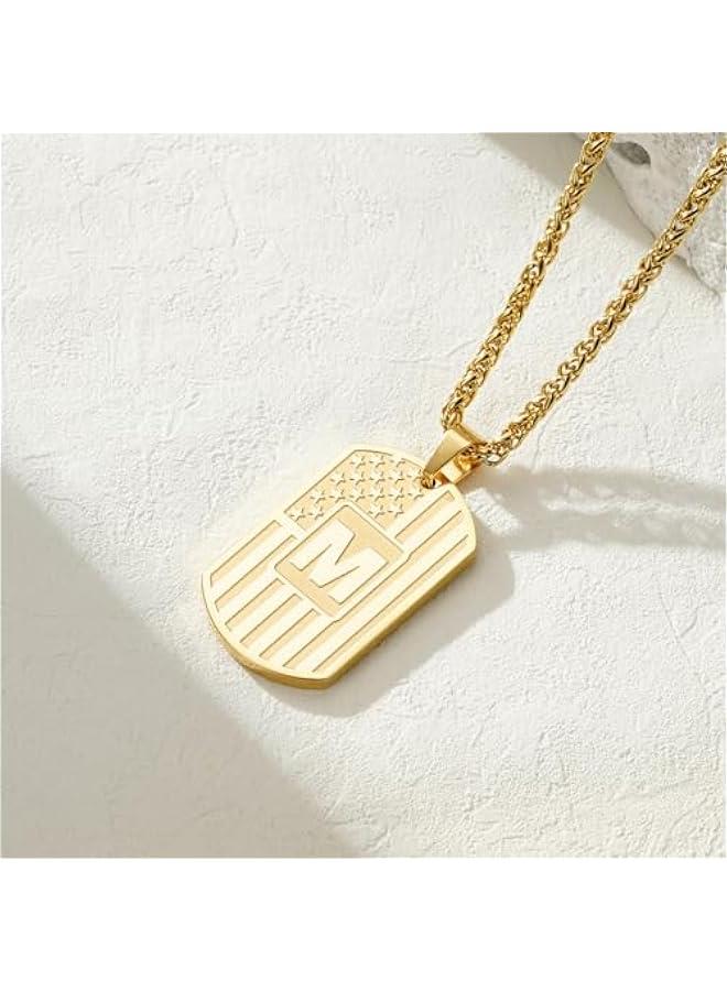 Graduation Gifts Initial A-Z Letter Necklace for Men Boys Kids Teen, Stainless Steel American Flag Dog Tag Pendent Chain Jewelry Birthday  Gifts for boyfriend husband 24Inches - Image 4