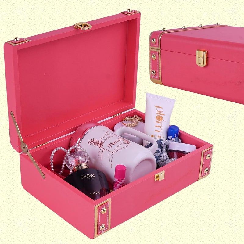 Each and Everything Each and Everything India Tradition Classic Rectangular Decorative Trunk Box 10x7x35 in for Gifting and Storage Red  - Image 1