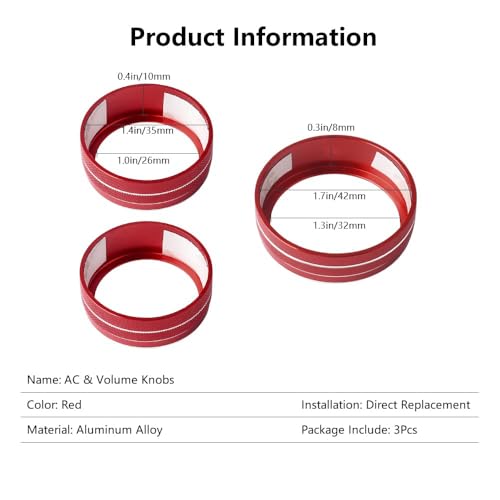 LECART Red AC Knob Covers Fit for Jeep Grand Cherokee/Cherokee 2014-2022 Car Decoration Accessories Auto Interior Volume Tune Knob Metal Decor Trims 3 Pcs - Image 5