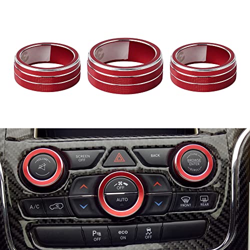 LECART Red AC Knob Covers Fit for Jeep Grand Cherokee/Cherokee 2014-2022 Car Decoration Accessories Auto Interior Volume Tune Knob Metal Decor Trims 3 Pcs - Image 1