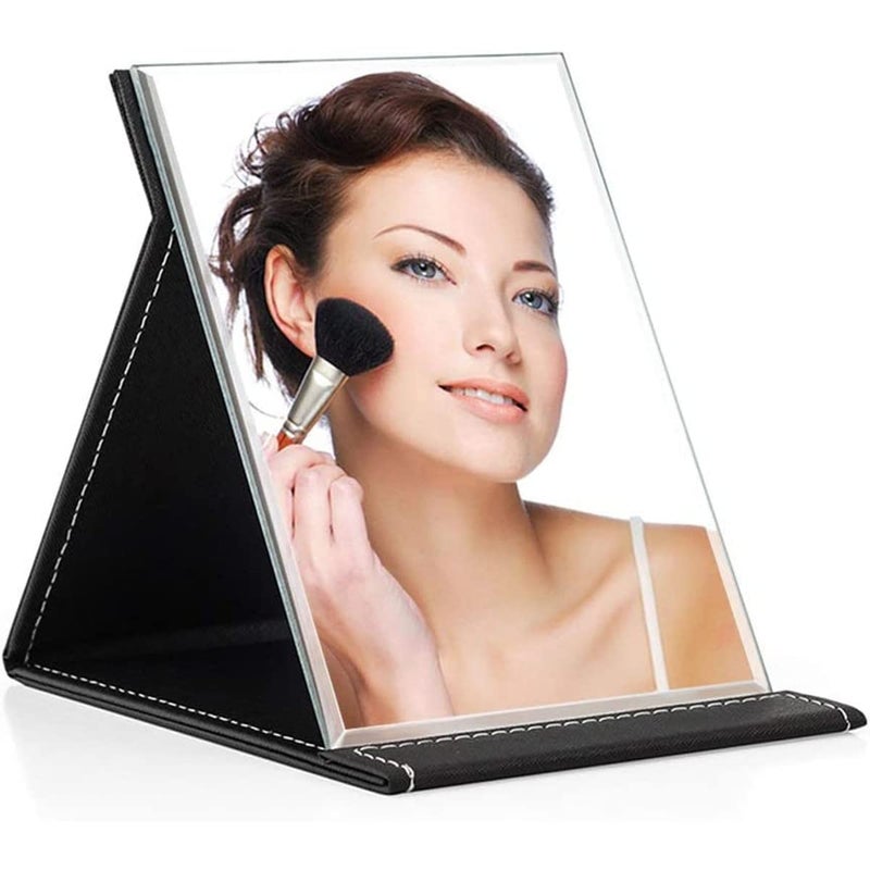VELINEX® Portable Foldable Makeup Mirror with Leather Cover & Stand – Compact Frameless Vanity Mirror for Travel, Table & Dressing Use – Rectangular Design, Black (Pack of 1) - Image 2