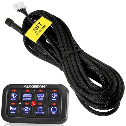 Auxbeam 6.2m/20FT Extension Wiring Harness for 8 Gang Switch Panel Controller, Switch Panel Extension Cable Extended Wire for BA80/GA80/RA80 XL/RA80 X2/AR-800 600 820, NOT for BB80, GB80, BC60, GC60