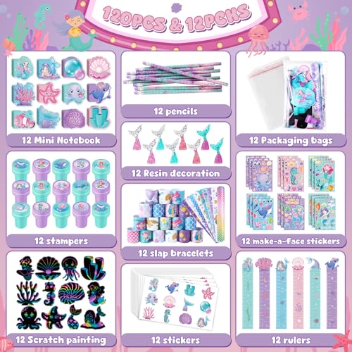 BenLouis 120Pcs Mermaid Party Favors - Little Mermaid Pencils, Stickers, School Stationery Bulk for Kids Birthday Decor, Baby Shower, Candy Goodie Bag Stuffer, Classroom Rewards, Pinata Supplies - Image 2