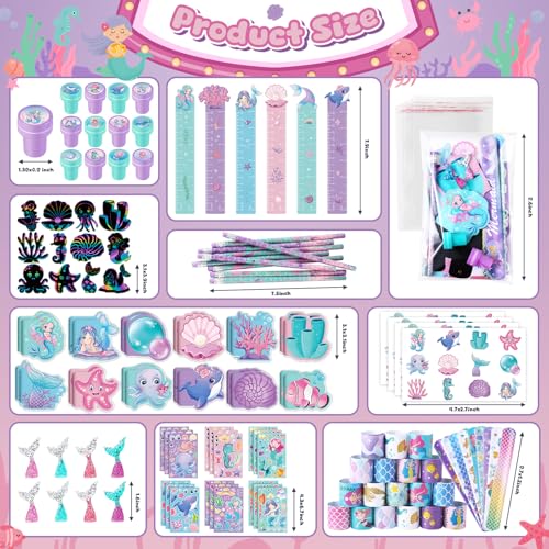 BenLouis 120Pcs Mermaid Party Favors - Little Mermaid Pencils, Stickers, School Stationery Bulk for Kids Birthday Decor, Baby Shower, Candy Goodie Bag Stuffer, Classroom Rewards, Pinata Supplies - Image 3