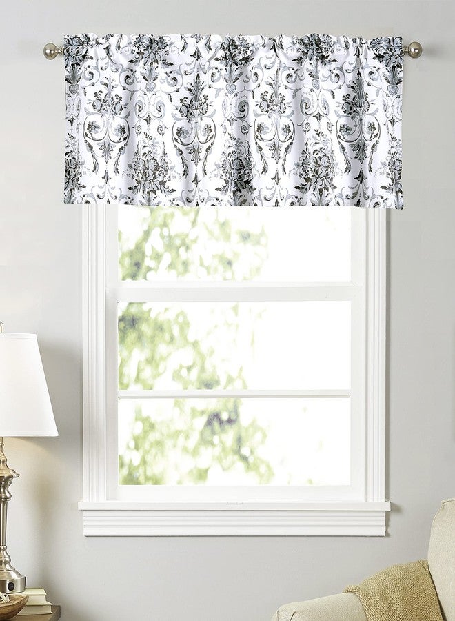 Annlaite Damask and Floral Pattern Window Curtain Floral Flower Window Curtain Valance for Living Room/Bedroom/Kitchen/Kids Rod Pocket 52 by 18 Inch Gray - Image 2