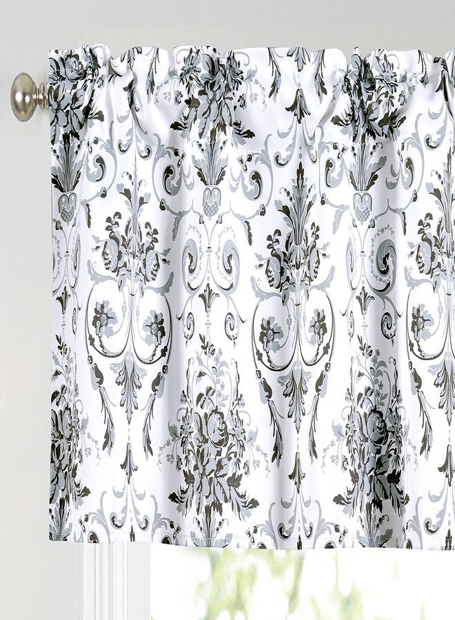 Annlaite Damask and Floral Pattern Window Curtain Floral Flower Window Curtain Valance for Living Room/Bedroom/Kitchen/Kids Rod Pocket 52 by 18 Inch Gray - Image 1