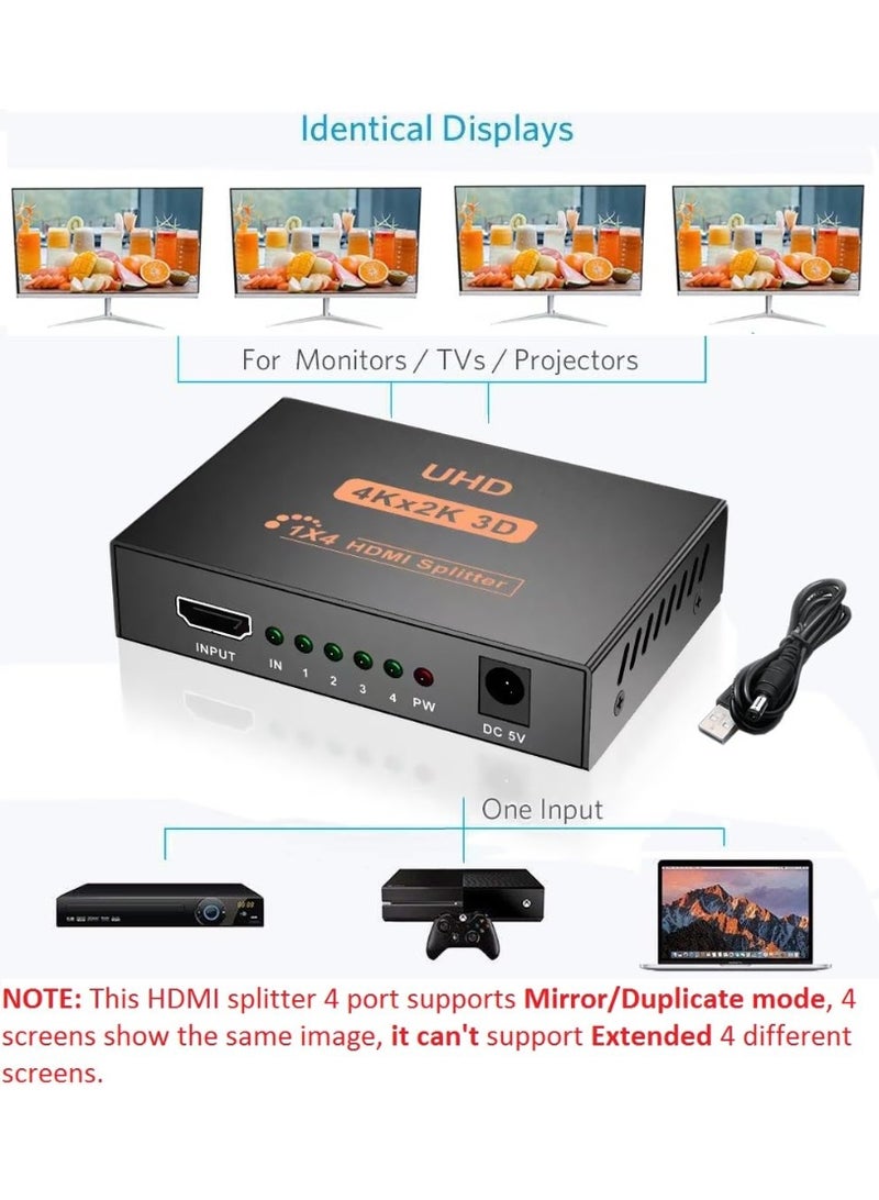 سيوو مقسم HDMI 1 مدخل و 4 مخارج بدقة 4K، مقسم HDMI 1x4 بدقة 3D Full HD 1080P، لنسخ/مرآة الشاشات، متوافق مع تلفزيون HDTV و PS4 ومشغل Blu-Ray وجهاز الاستقبال (STB) ومشغل DVD وجهاز العرض وغيرها (مصدر واحد إلى 4 شاشات) - Image 5