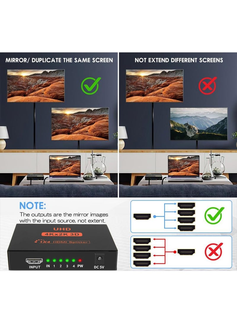 سيوو مقسم HDMI 1 مدخل و 4 مخارج بدقة 4K، مقسم HDMI 1x4 بدقة 3D Full HD 1080P، لنسخ/مرآة الشاشات، متوافق مع تلفزيون HDTV و PS4 ومشغل Blu-Ray وجهاز الاستقبال (STB) ومشغل DVD وجهاز العرض وغيرها (مصدر واحد إلى 4 شاشات) - Image 4
