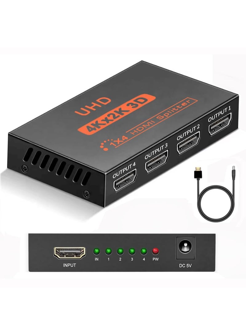 سيوو مقسم HDMI 1 مدخل و 4 مخارج بدقة 4K، مقسم HDMI 1x4 بدقة 3D Full HD 1080P، لنسخ/مرآة الشاشات، متوافق مع تلفزيون HDTV و PS4 ومشغل Blu-Ray وجهاز الاستقبال (STB) ومشغل DVD وجهاز العرض وغيرها (مصدر واحد إلى 4 شاشات) - Image 1