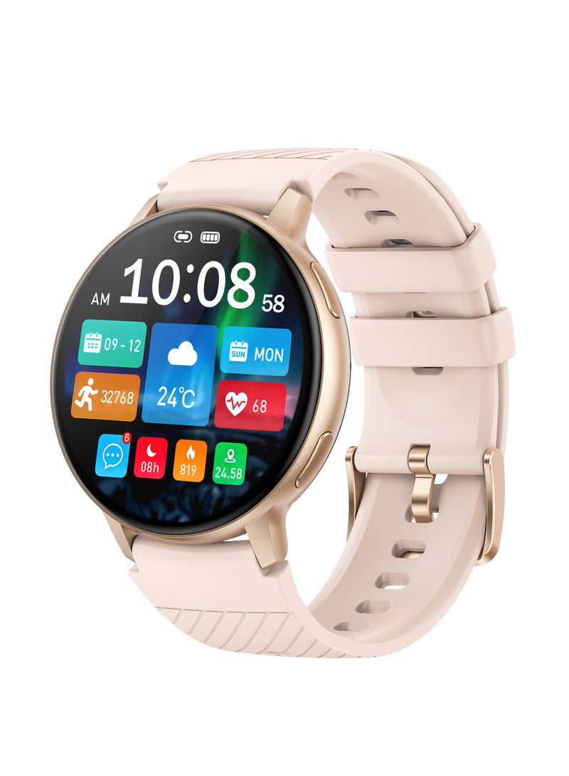 LIGE Elegant Simplicity Smart Watch for Women,1.39 Inch IPS Full Touch Screen Wireless Calling, IP67 Waterproof, Sports Tracker, Health/Heart Rate/Sleep Monitoring Smart Watches,Suitable for Ladies with Silicone Pink Strap,Compatible with iOS and Android Phones - Image 1