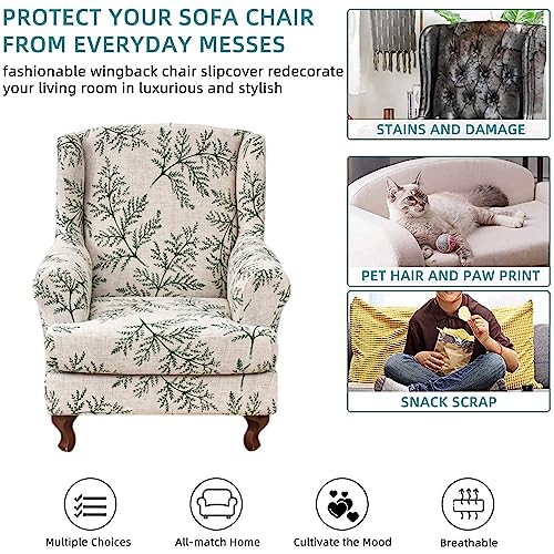 KRFOONN Stretch Wing Chair Slipcovers Printed 2 Piece Wingback Chair Covers Soft Spandex Wingback Armchair Slipcover Furniture Protector Chair Covers for Living Room Wingback Chair, T1 - Image 5
