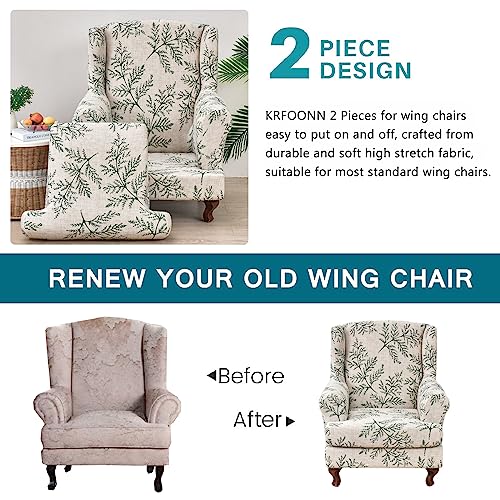 KRFOONN Stretch Wing Chair Slipcovers Printed 2 Piece Wingback Chair Covers Soft Spandex Wingback Armchair Slipcover Furniture Protector Chair Covers for Living Room Wingback Chair, T1 - Image 3