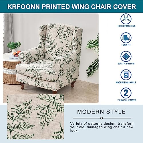 KRFOONN Stretch Wing Chair Slipcovers Printed 2 Piece Wingback Chair Covers Soft Spandex Wingback Armchair Slipcover Furniture Protector Chair Covers for Living Room Wingback Chair, T1 - Image 4