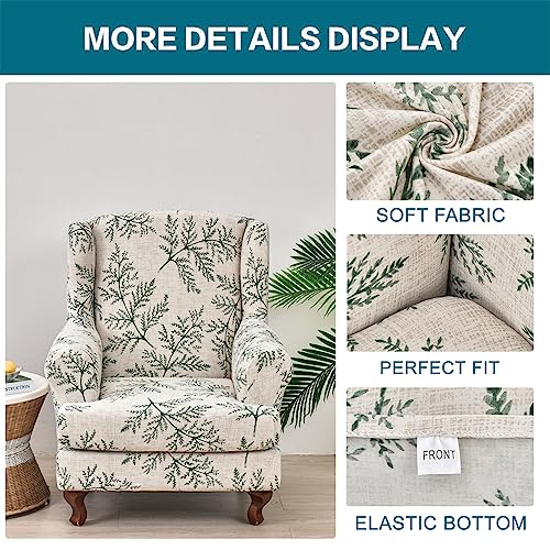 KRFOONN Stretch Wing Chair Slipcovers Printed 2 Piece Wingback Chair Covers Soft Spandex Wingback Armchair Slipcover Furniture Protector Chair Covers for Living Room Wingback Chair, T1 - Image 2