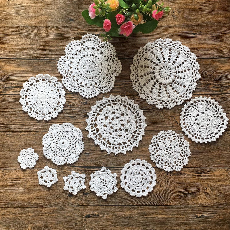 MINDPLUS Set of 24 Hand Crochet Doilies Cotton Crocheted Lace Doilies 2-7 Inches Round White Vintage (24pcs White) - Image 3