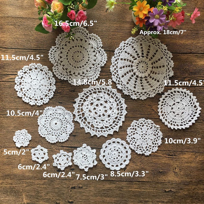 MINDPLUS Set of 24 Hand Crochet Doilies Cotton Crocheted Lace Doilies 2-7 Inches Round White Vintage (24pcs White) - Image 2