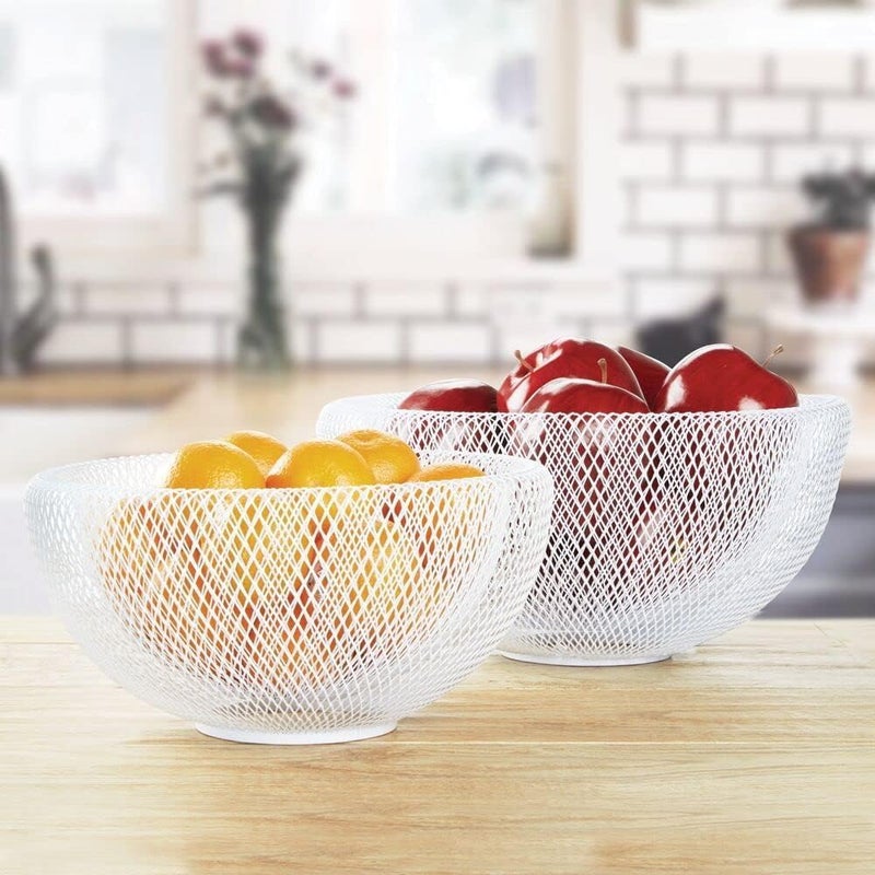 Home-Cloud HomeCloud Metal Wire Mesh Fruit Bowl | Creative and Stylish Round Storage Basket for Fresh Fruits and Vegetables, Perfect for Modern Kitchens and Elegant Home Decor (White, Small) - Image 3