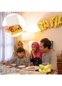 Y&D 50 Pcs Ramadan Eid Mubarak Favor Boxes Eid Mubarak Treat Box Party Favors Square Candy Ramadan Box With Golden Ribbon For Eid Party Decoration Supplies Snack Sugar Chocolate Goodie Toy 2 Styles  - Image 4