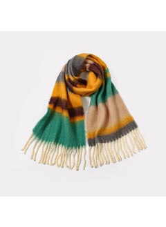 Striped Mohair Scarf Rainbow Tassel Shawl 5 yellow green