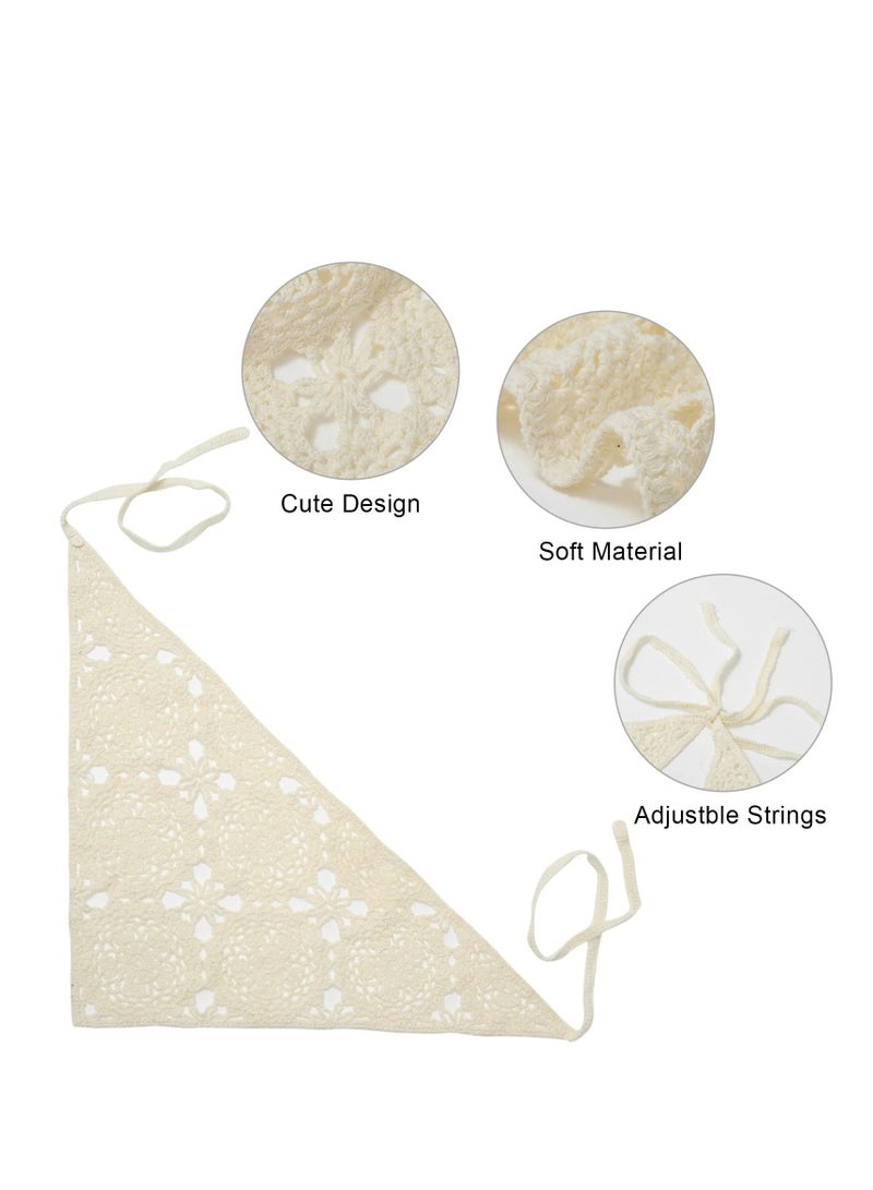Y&D Floral Crochet Hair Bandanas Headscarf Women Scarf Daisy Headband Vintage Head Kerchief for Girls Accessories 2 PCS  - Image 3